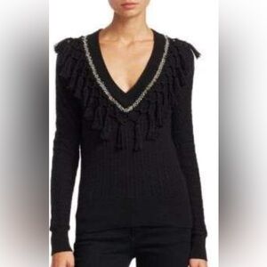 NWOT JONATHAN SIMKHAI Wool Cable Knit Metal Tassel Sweater